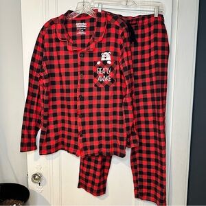 Cuddl Duds Red and Black Plaid Mens Pajama Set Bearly Awake